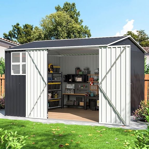 10x10 ft Metal Garden Storage Shed with Lockable Doors