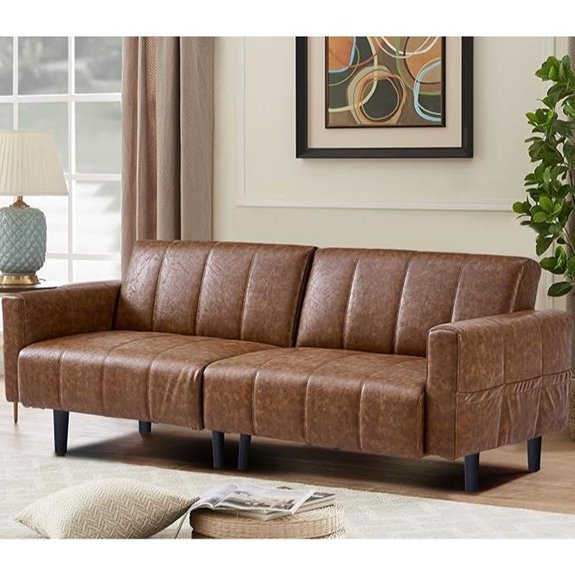 Comfy Faux Leather Couch with Pockets and Adjustable Back
