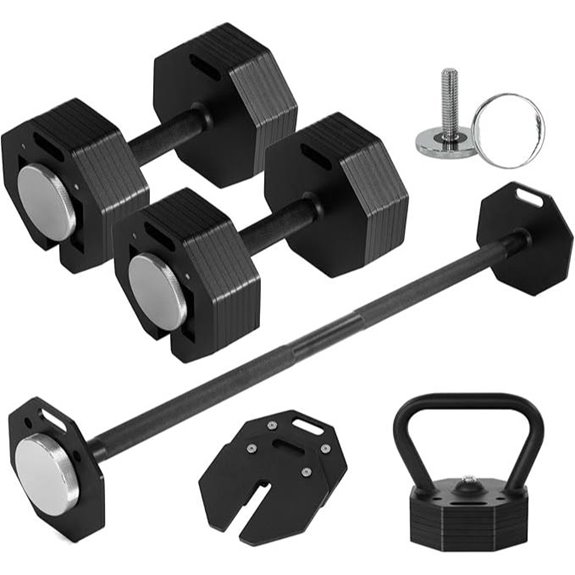 Adjustable Steel Dumbbell Set with Barbell and Kettlebell