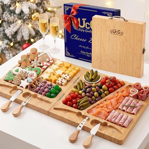 Bamboo Folding Cheese Board with Knife Set Gift