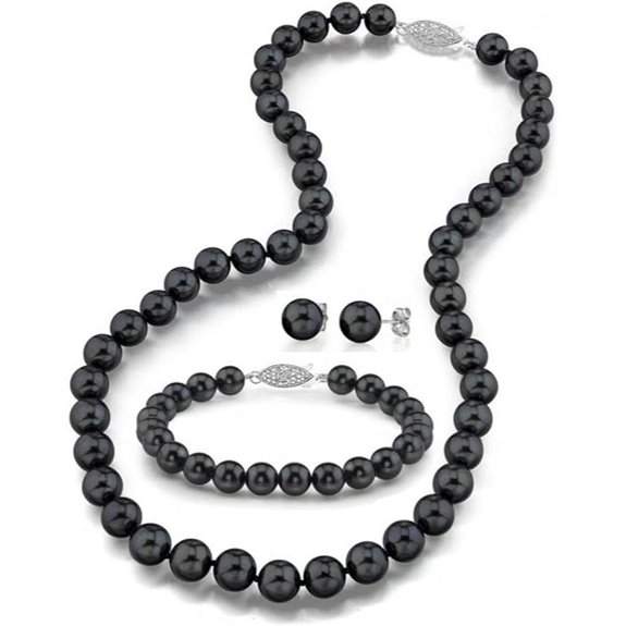 Pearl Source 14K Gold Black Akoya Pearl Jewelry Set