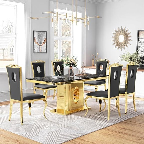7-Piece Black Marble Dining Table Set for 6
