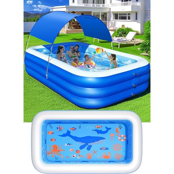 Inflatable Family Pool with Canopy Blue 100x63x22