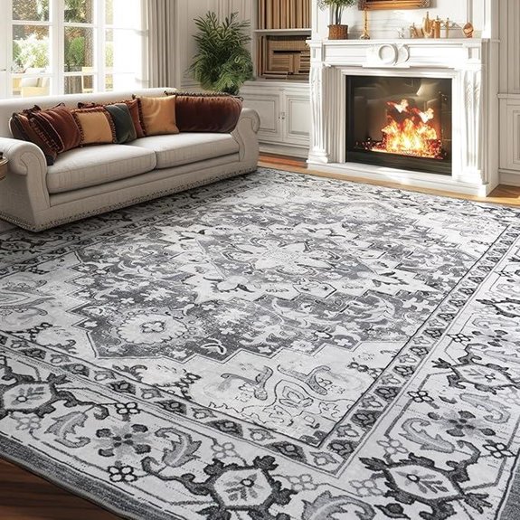 Lessymo 8x10 Boho Wool Area Rug with Non-Slip Back