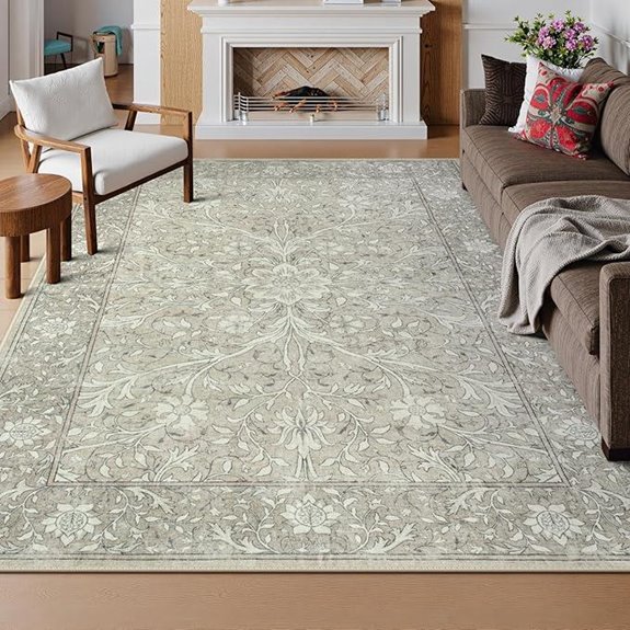 Collive 8x10 Washable Floral Area Rug