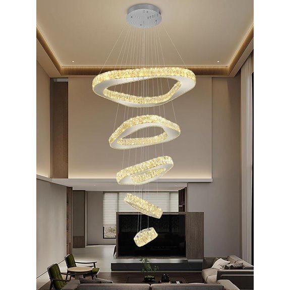 Modern 5-Ring Dimmable Chandelier for High Ceilings