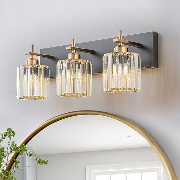 Modern Crystal Bathroom Vanity Lights Black Gold Finish