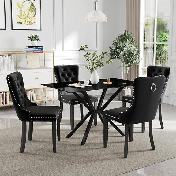 Modern Glass Dining Set for 4 with Tufted Chairs