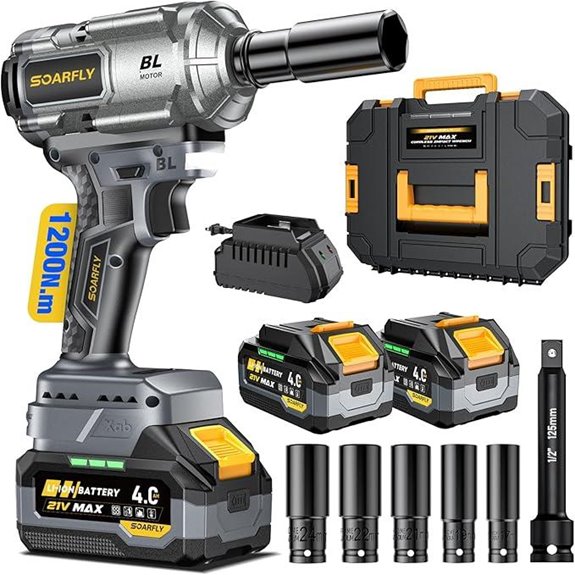Cordless Impact Wrench 1/2 900 Ft-lbs with Batteries