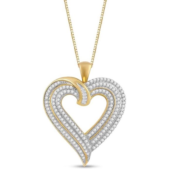 Jewelili Heart Necklace with Diamonds in Gold
