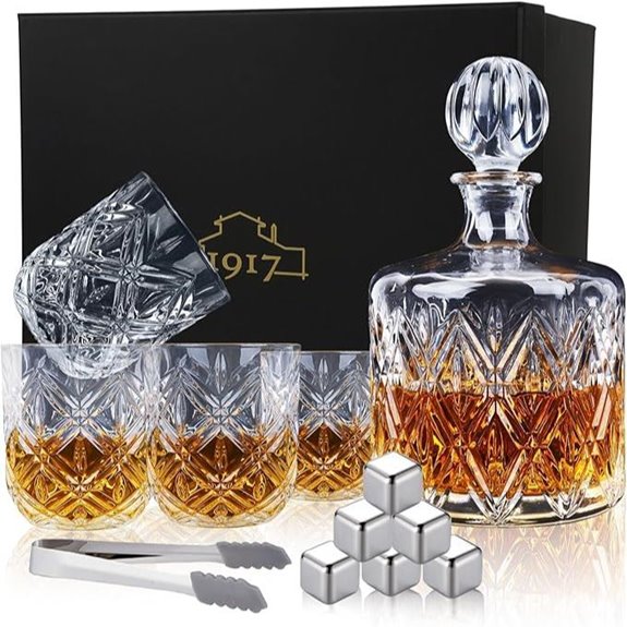 Crystal Whiskey Decanter Set with Glasses and Stones