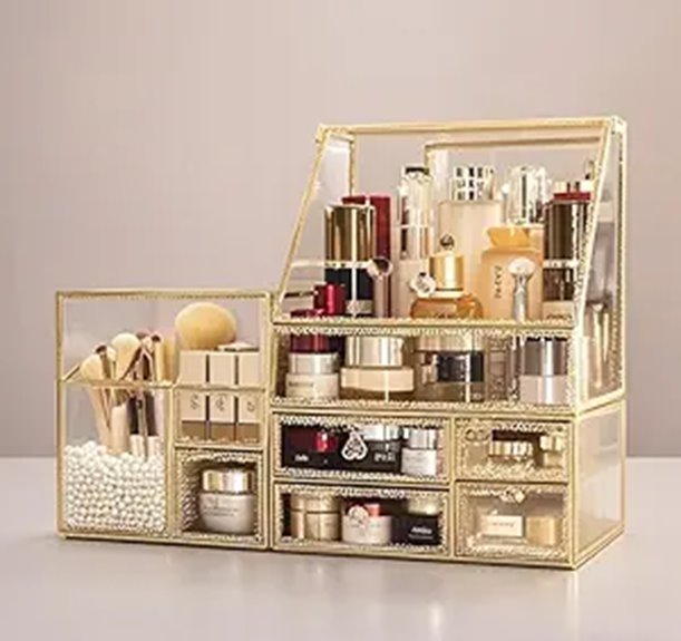 Hersoo Luxury Stackable Glass Cosmetic Organizer Set