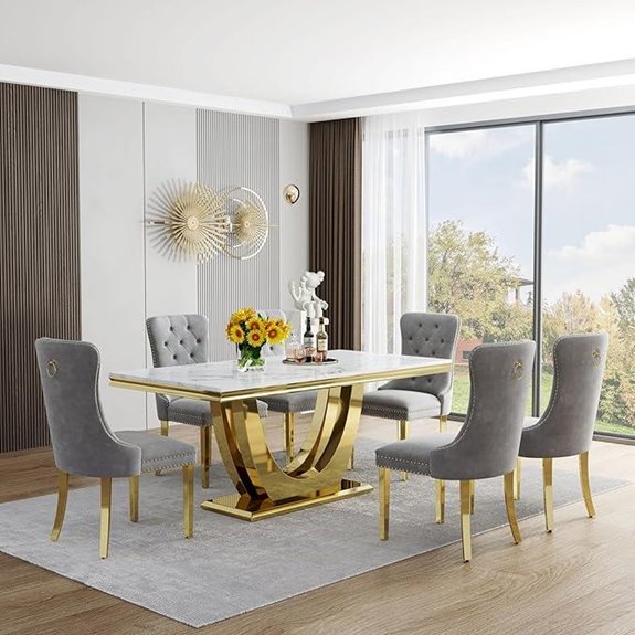 Luxury 7-Piece Marble Dining Set with Velvet Chairs