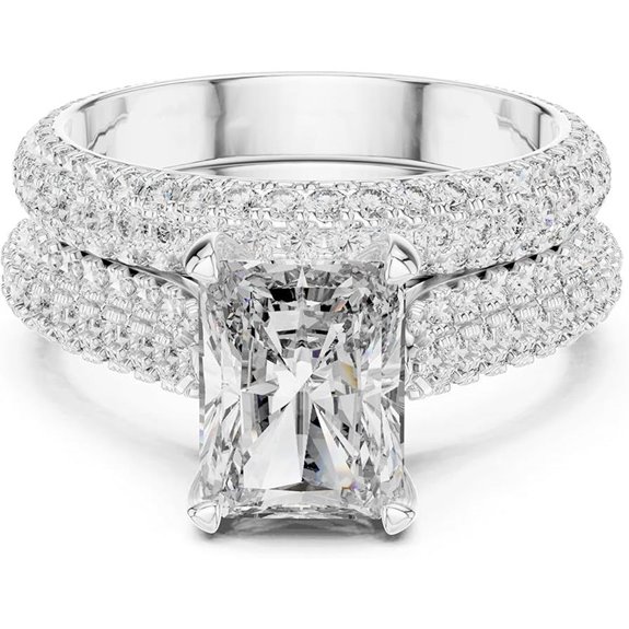 Three Row Pave Engagement & Wedding Ring Set