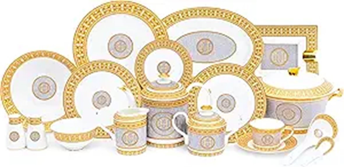 White and Gold 58-Piece Bone China Dinnerware Set