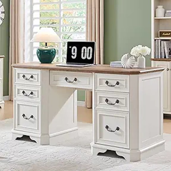 T4TREAM 59 Farmhouse Desk with Storage and Drawers