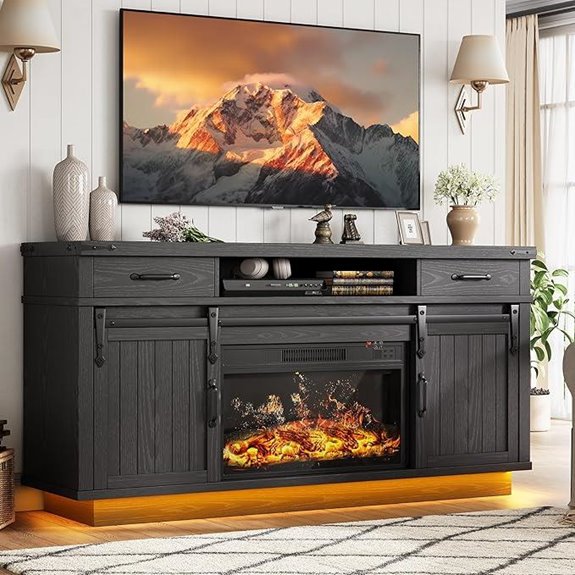 59 Farmhouse TV Stand with Fireplace and Storage