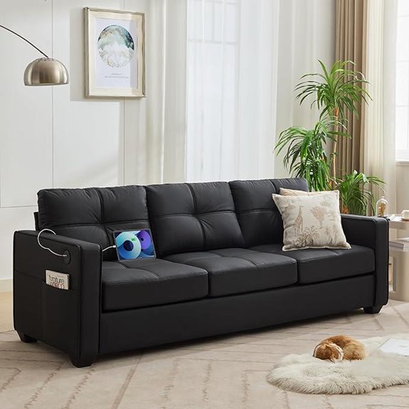 TYBOATLE 88 Faux Leather 3-Seater Sofa with Pockets