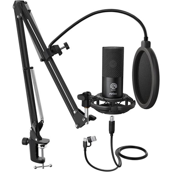 FIFINE USB Studio Condenser Microphone Kit with Stand