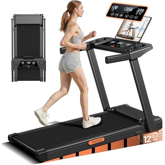Foldable 12% Incline Treadmill with Handles