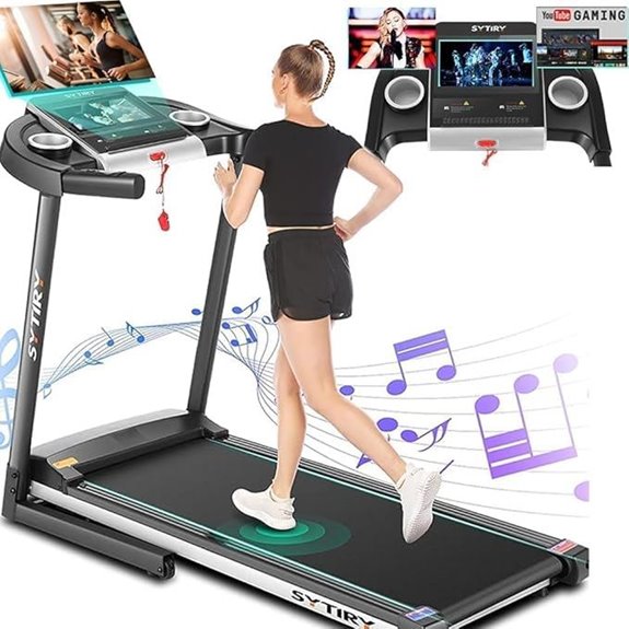 SYTIRY Foldable Treadmill with TV WiFi Apps