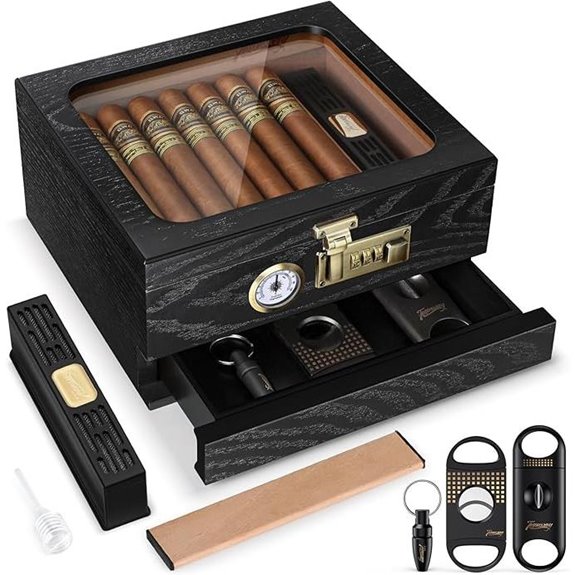 Cigar Humidor with Glass Top and Accessories