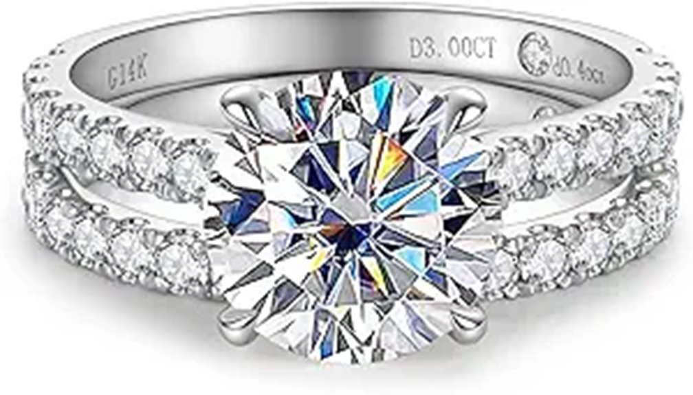 14K Gold Moissanite Bridal Ring Set with Center Stone