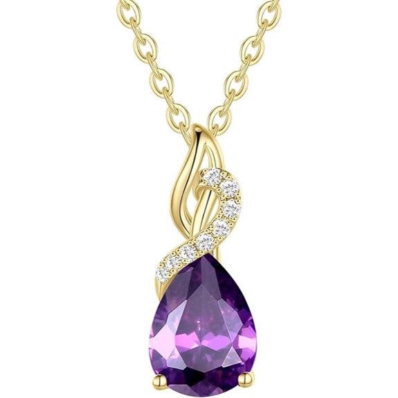 FANCIME 14K Gold Teardrop Necklace with Diamond Birthstone