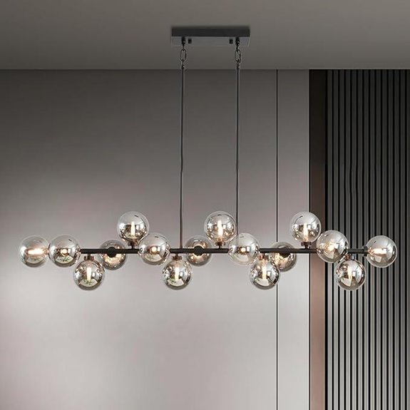 Black Mid-Century Modern Chandelier with Grey Glass Shades