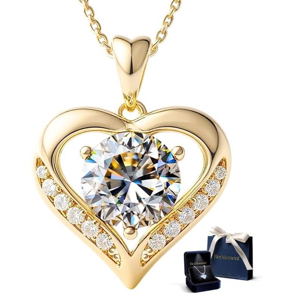 Moissanite Heart Necklace in 14k Gold for Women