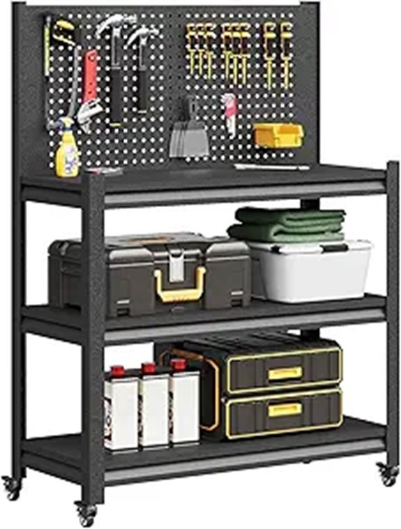 Heavy Duty Workbench with Pegboard and Wheels