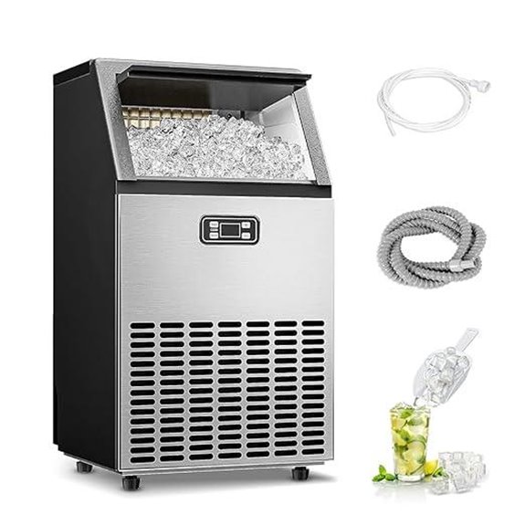 Commercial 100lb Ice Maker with Self-Cleaning and Storage