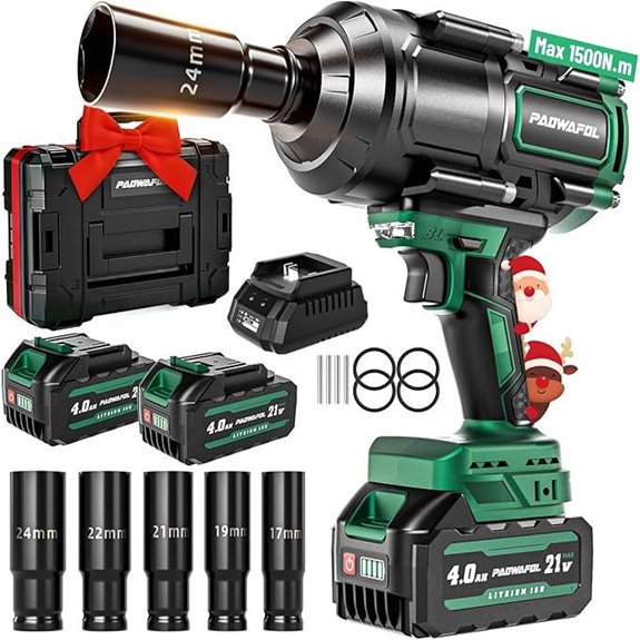 Brushless Impact Wrench 1500Nm with Batteries and Sockets