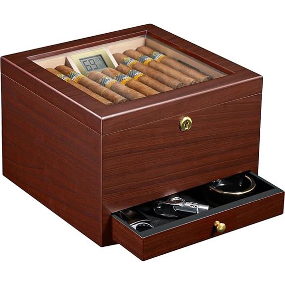 Flauno Cigar Humidor with Lock and Digital Hygrometer