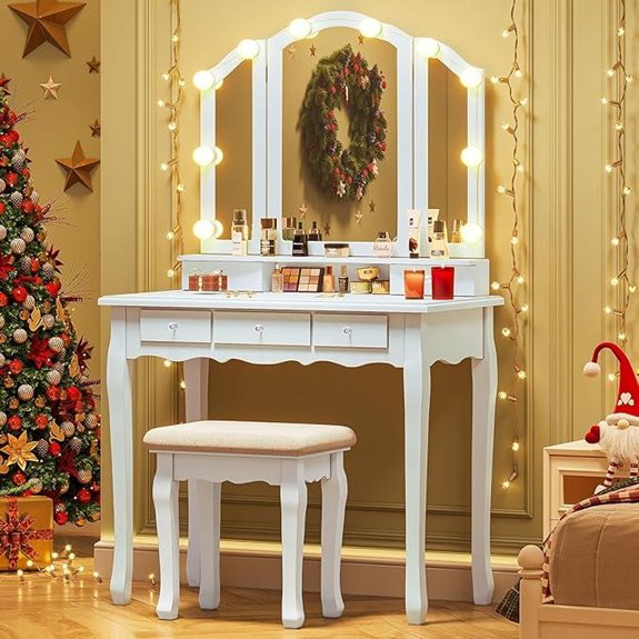 Tiptiper Lighted Vanity Table Set with Mirror