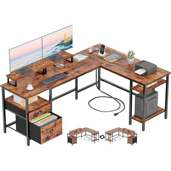Furologee 66” L-Shaped Desk with Power Outlet