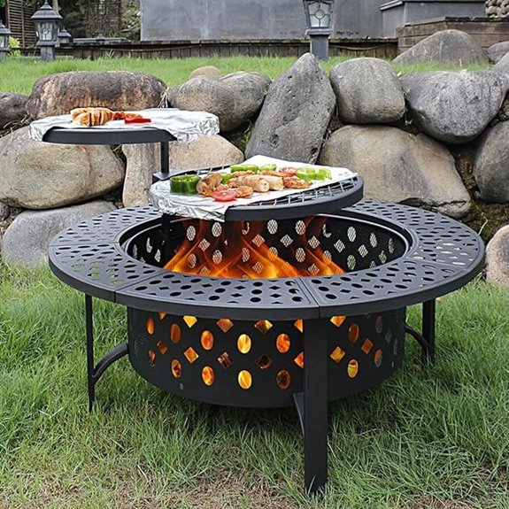 42-Inch Fire Pit with Grills Lid & Poker