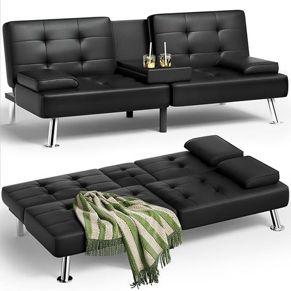 Homall Leather Futon Couch with Removable Armrests