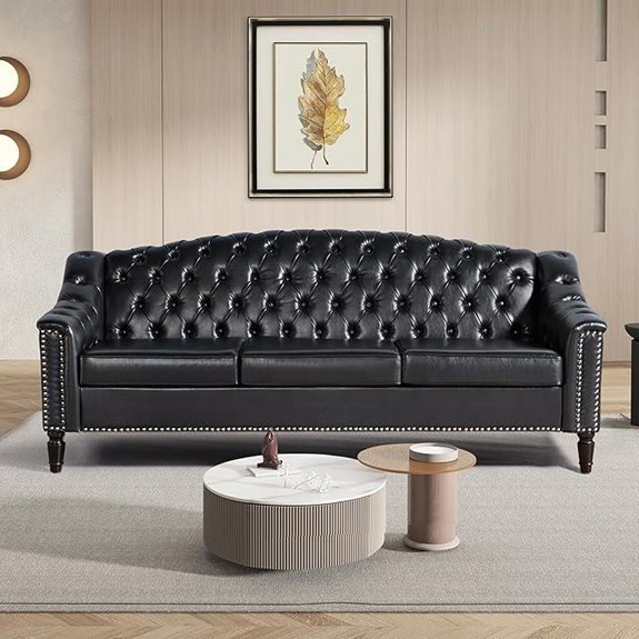 LEVNARY Leather Mid-Century Sofa with Sleep Function