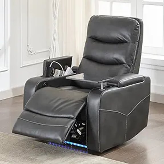 Electric Power Recliner with LED Lights and Cup Holders