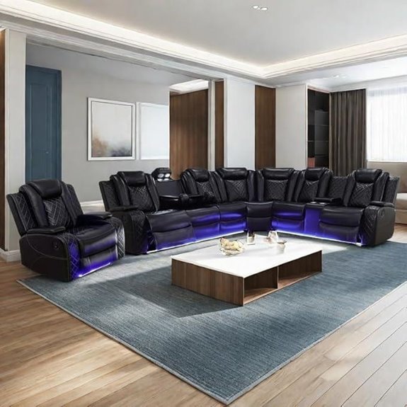 Power Recliner Sectional Sofa with LED Light