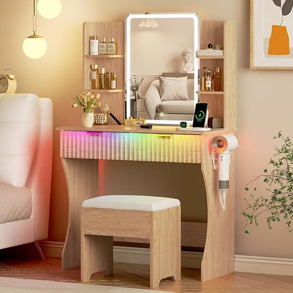 Vanity Desk with LED Lights & Storage Drawers