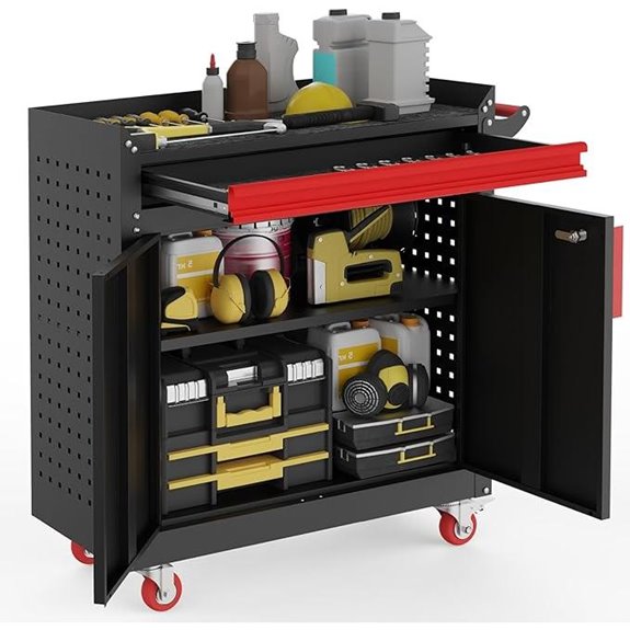 Rolling Garage Storage Cabinet with Workbench and Lock