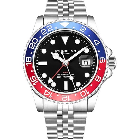 Stuhrling Men's Stainless Steel GMT Watch with Date