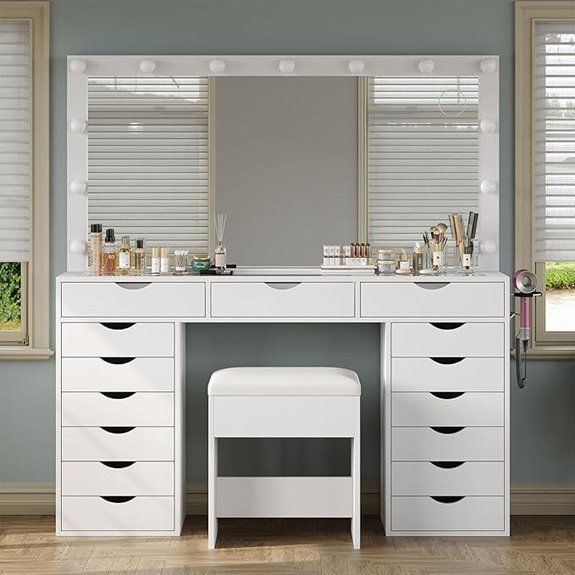 Vanity Desk with Mirror Lights and Storage