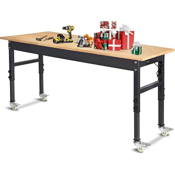 Adjustable Work Bench with Power Outlet and Wheels