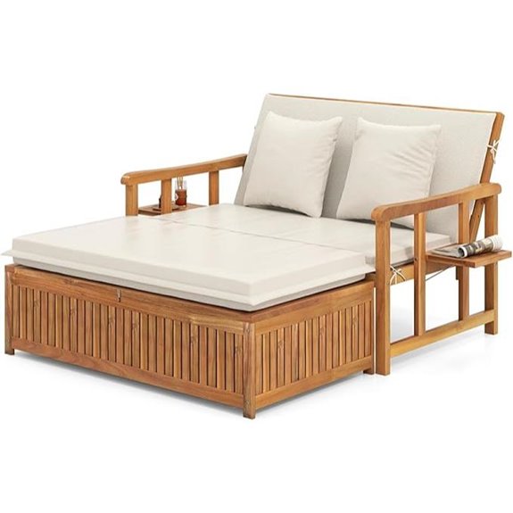 LDAILY Moccha Acacia Wood Outdoor Daybed Set