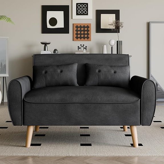 Vongrasig 47 Modern Linen Loveseat Sofa Black