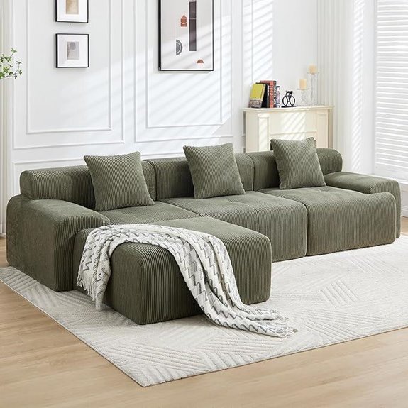 118 Modular Green Corduroy Sectional Sofa