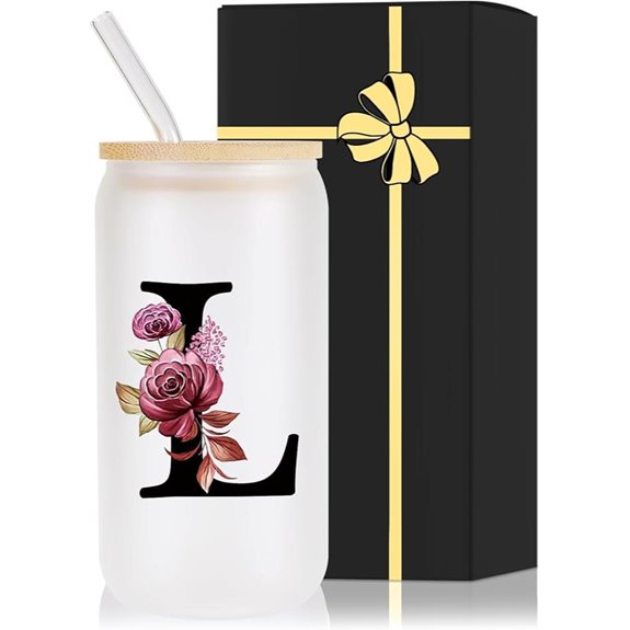 Wulcea Monogrammed Glass Cup with Lid and Straw